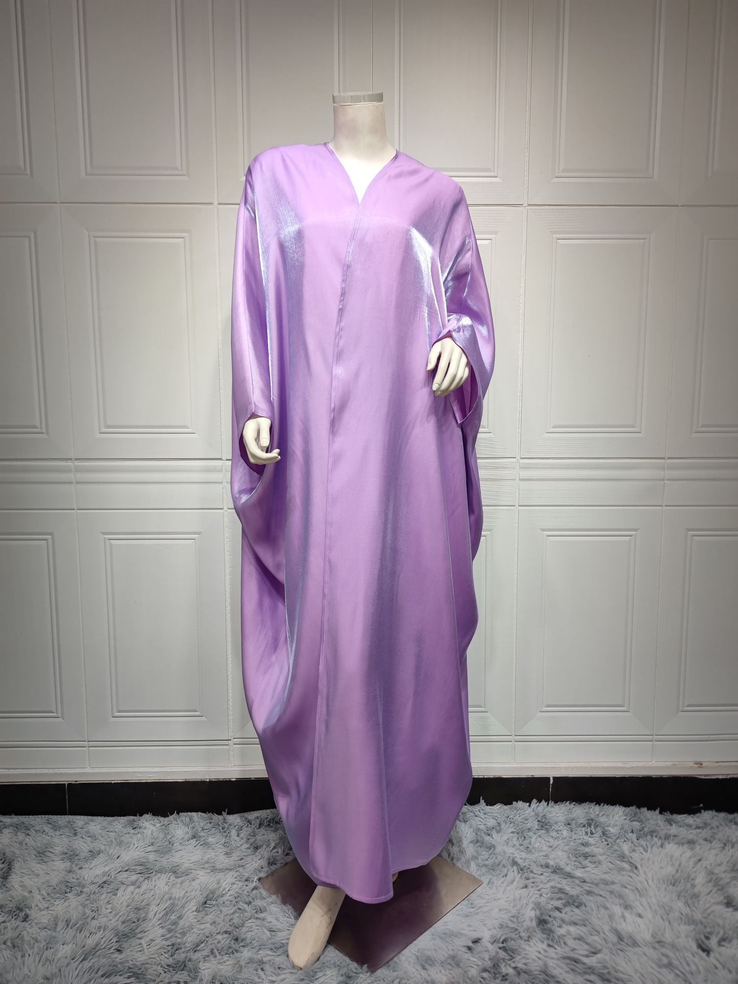 Silky Satin Batwing Sleeved Open Front Abaya