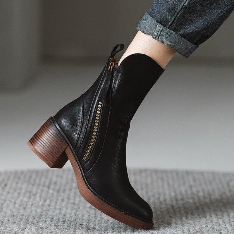 Premium Leather Block Heel Booties