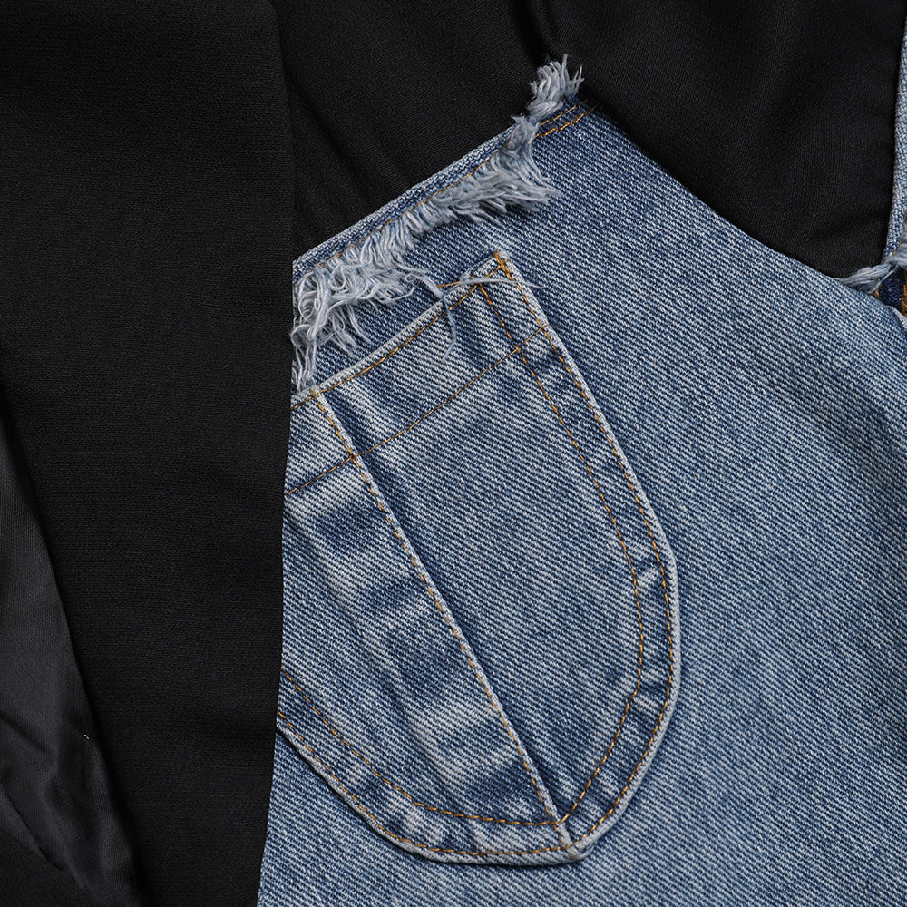 Irregular Denim Patchwork Blazer