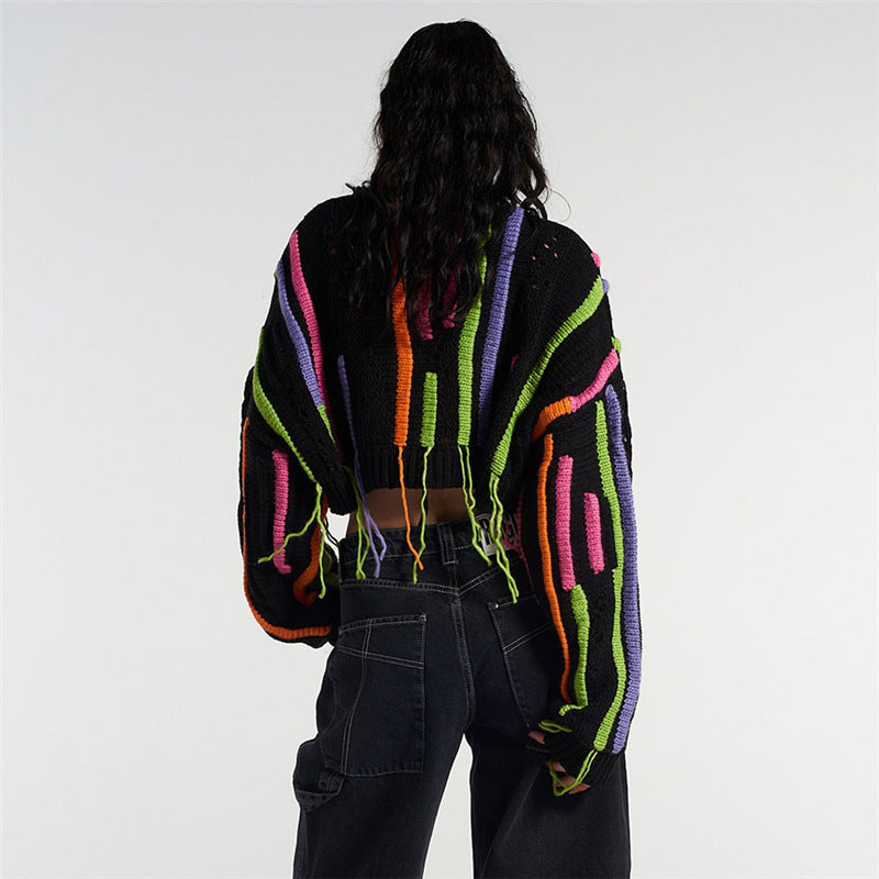 Distressed Cropped Knit Sweater