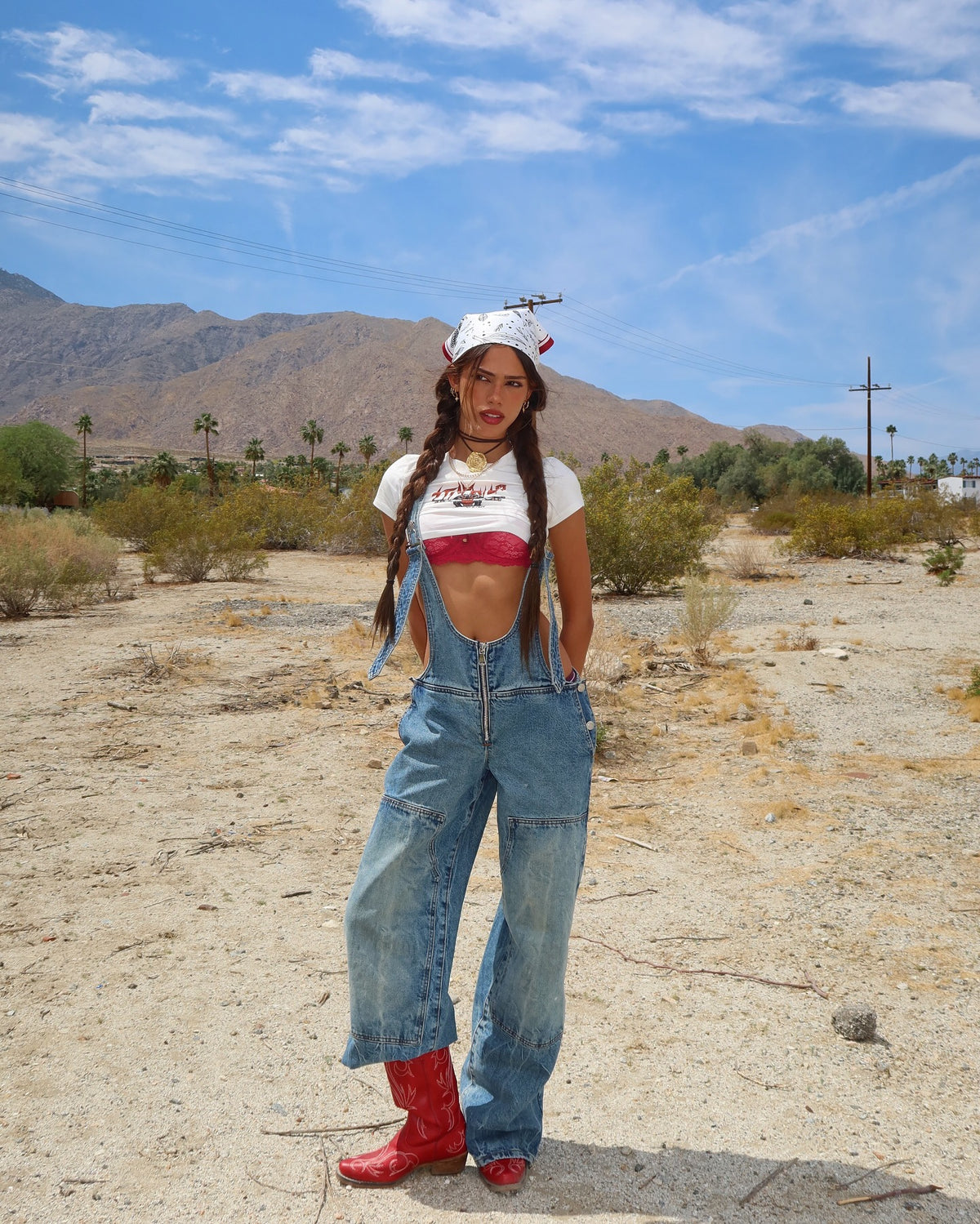Denim Plunge Overalls