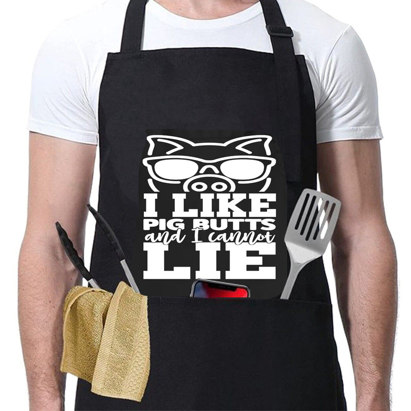 Kitchen BBQ Letter Print Apron with 3 Pockets and Adjustable Neck Strap, Water Resistant