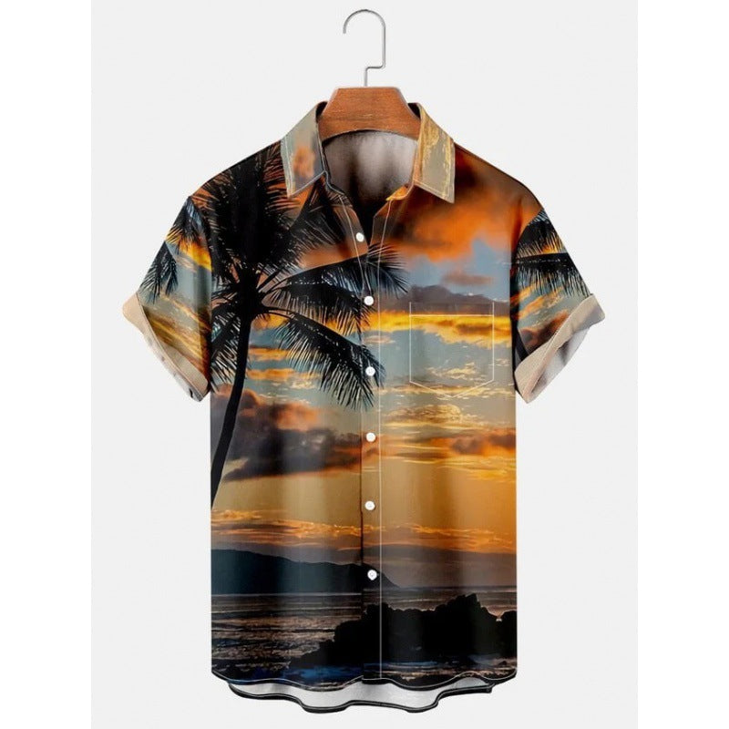 Hawaiian Tropical Print Short Sleeved Shirt for Men, S-5XL