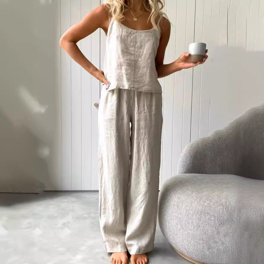 Two-piece Cotton Linen Loungewear, Pyjamas, Casual Set