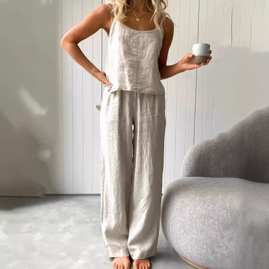 Two-piece Cotton Linen Loungewear, Pyjamas, Casual Set