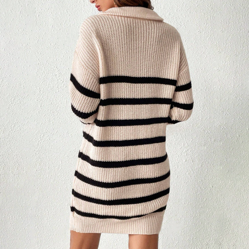 High Neck Knit Sweater Dress