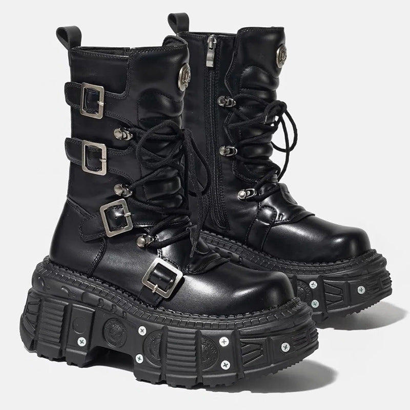 Genuine Leather Gothic Platform Combat Boots