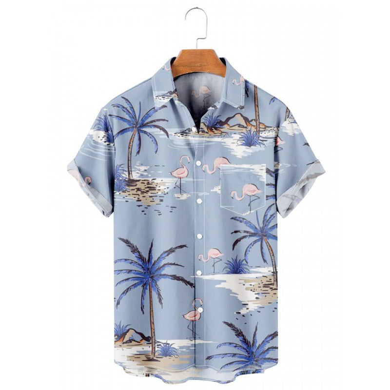 Hawaiian Tropical Print Short Sleeved Shirt for Men, S-5XL