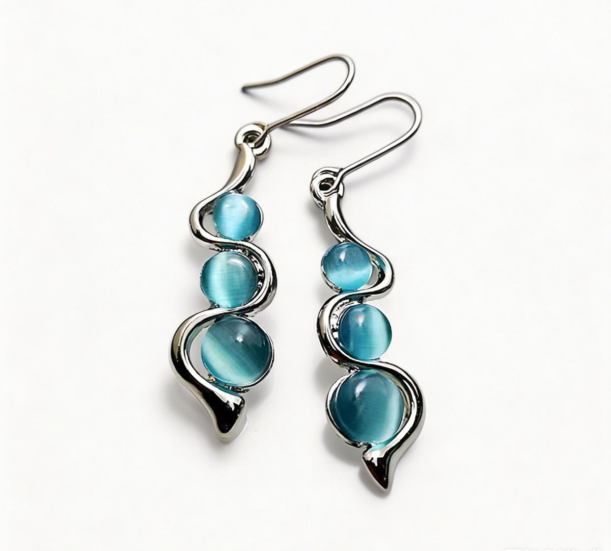 Silver Teal Blue Dangle Earrings