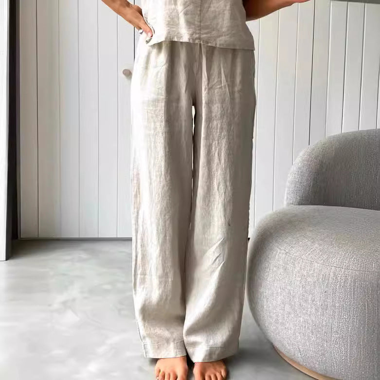 Two-piece Cotton Linen Loungewear, Pyjamas, Casual Set