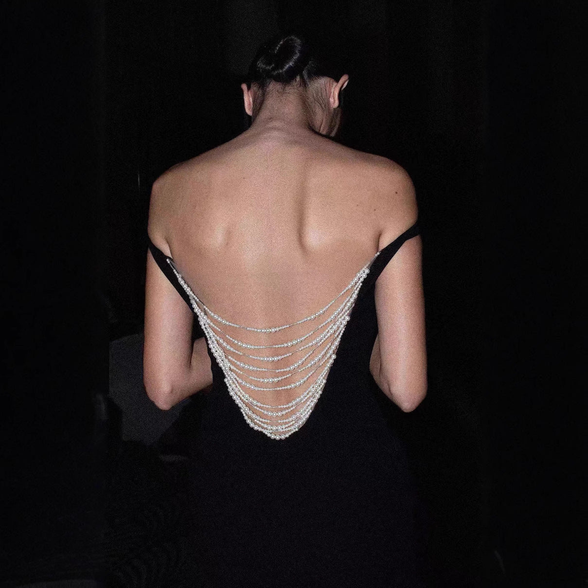 Pearl-Beaded Back Elegant Maxi Dress