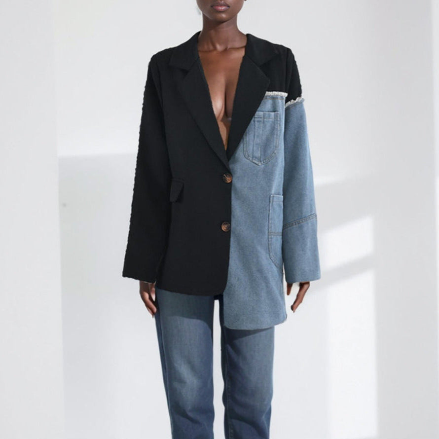Irregular Denim Patchwork Blazer