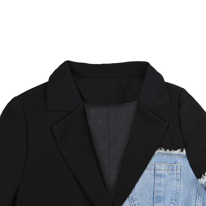 Irregular Denim Patchwork Blazer