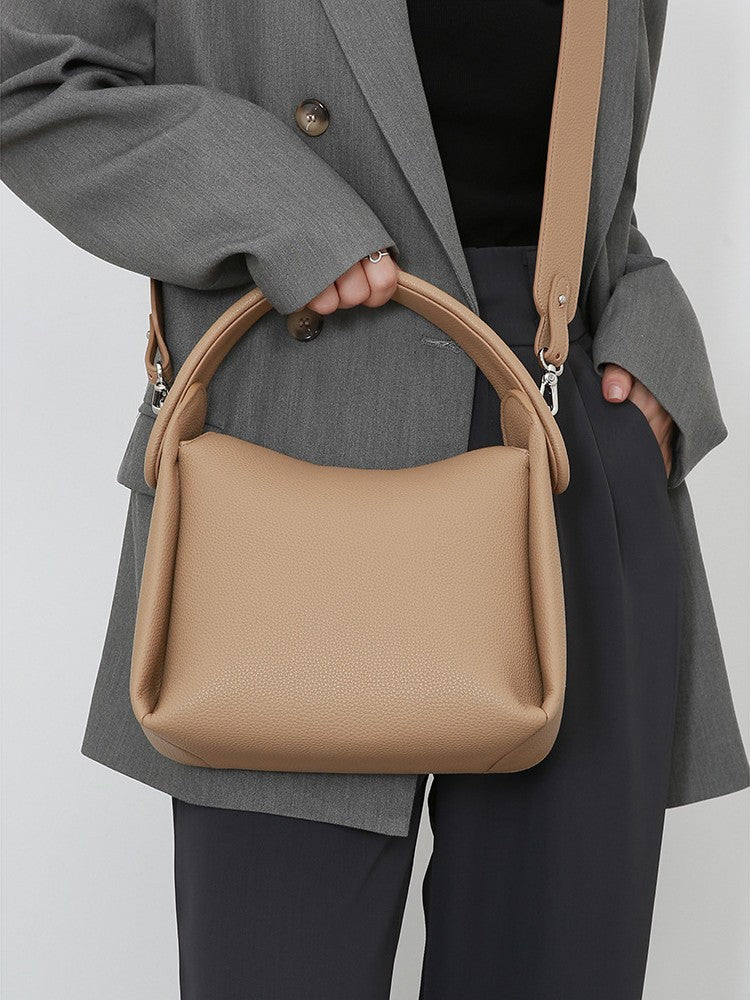 Genuine Cowhide Leather Handbag with Shoulder/Crossbody Strap