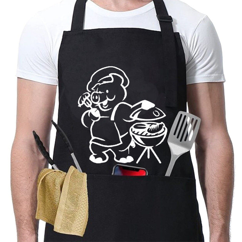 Kitchen BBQ Letter Print Apron with 3 Pockets and Adjustable Neck Strap, Water Resistant