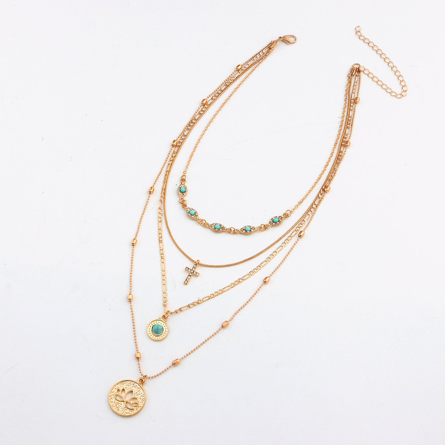 Gold Layered Necklace with Turquoise and Charms