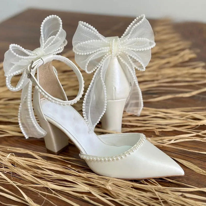 Ivory Block Heel Bridal Pumps