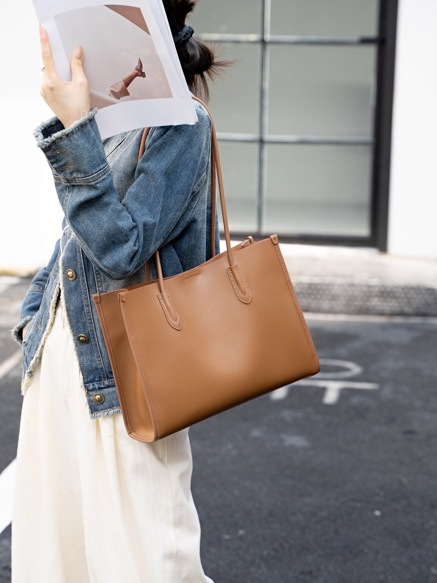 Genuine Cowhide Leather Tote Bag – Large Capacity