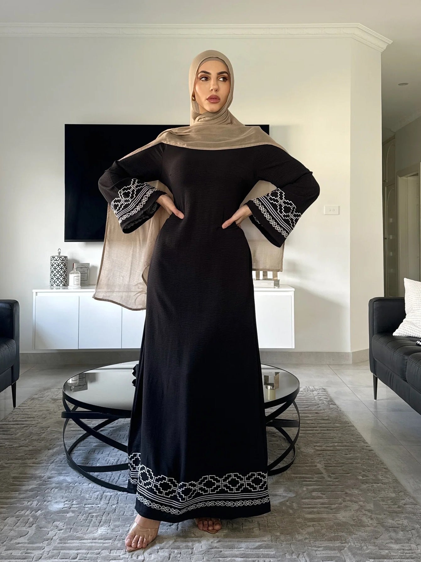 Flare-Sleeved Embroidered Abaya