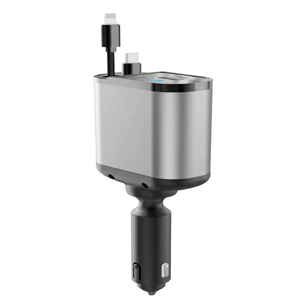 120W Auto-Retracting Ultra-Fast Car Charger with LED Display