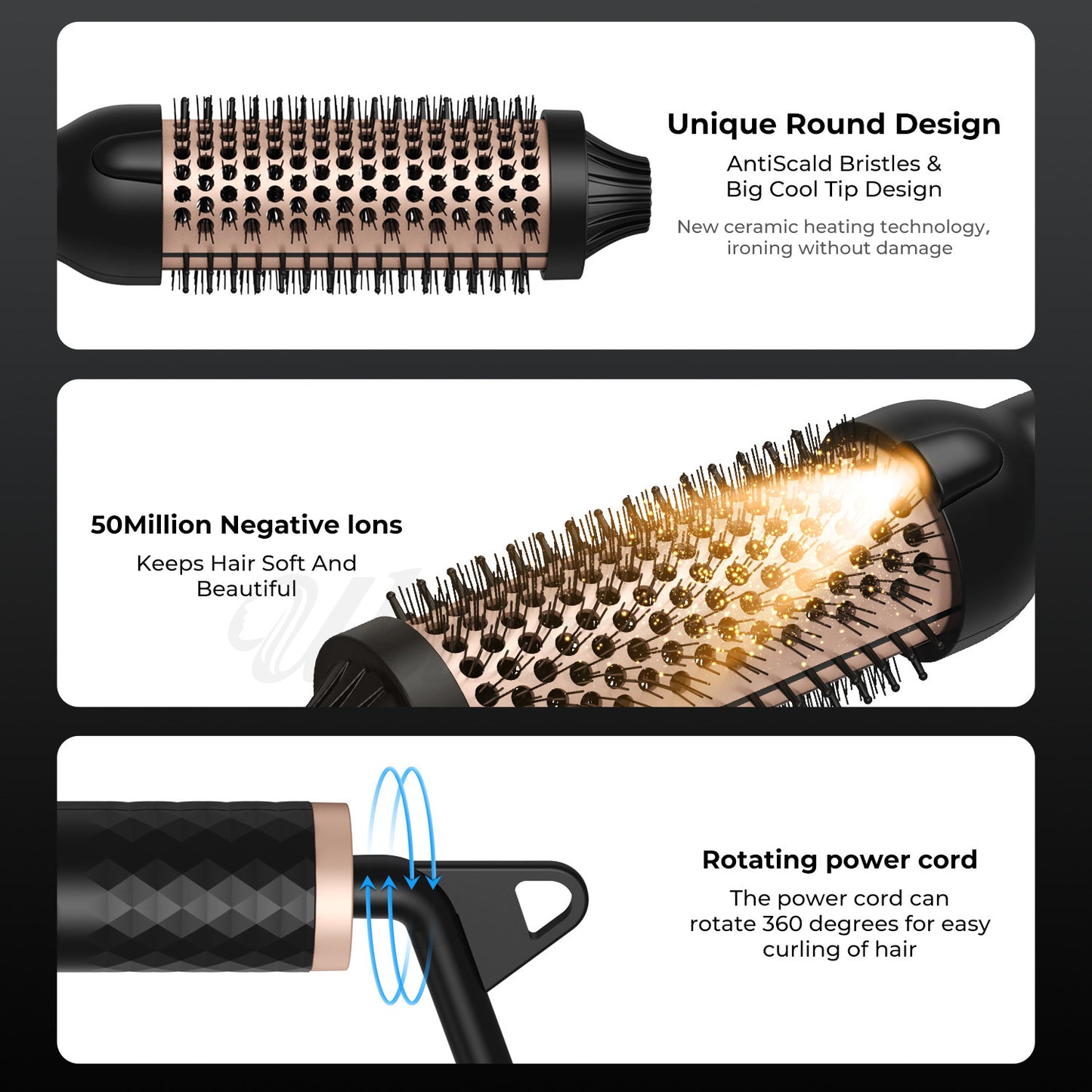 Heated Round Styling Brush, Hair Curler & Straightener