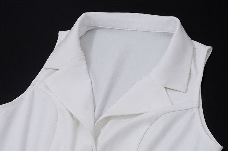 Two-Piece Deep V Vest with Pleated Mini Skirt