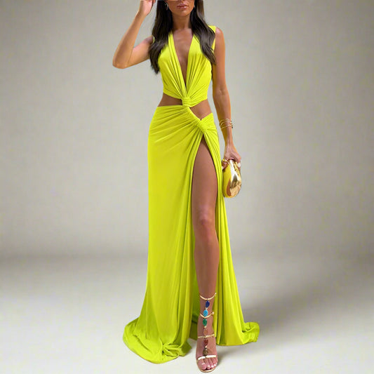 Thigh-High Slit Cut-Out Maxi Dress