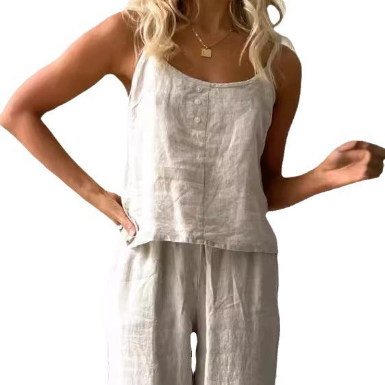 Two-piece Cotton Linen Loungewear, Pyjamas, Casual Set