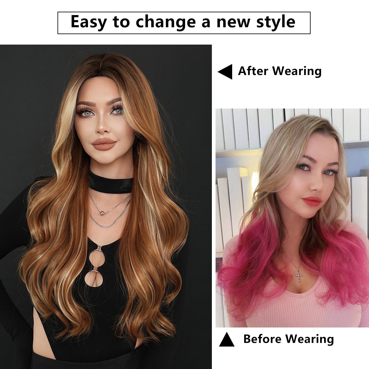 Ombre Brown Long Wavy Synthetic Wig