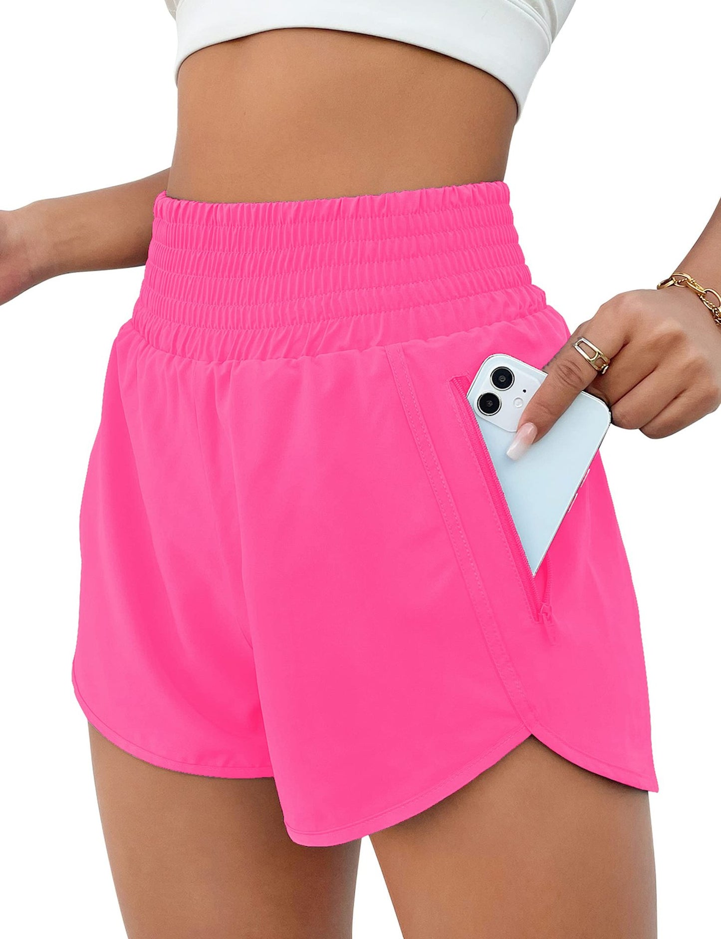 High Waisted Gym, Sports Shorts, Fake Two-Piece with Zipper Pocket