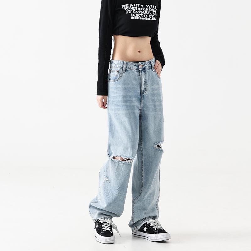 Loose Straight-Fit Ripped Jeans, Handmade Denim