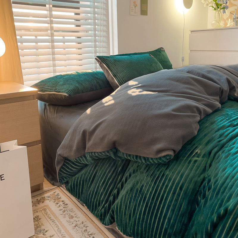 4-Piece Ribbed Velvet Bedding Set