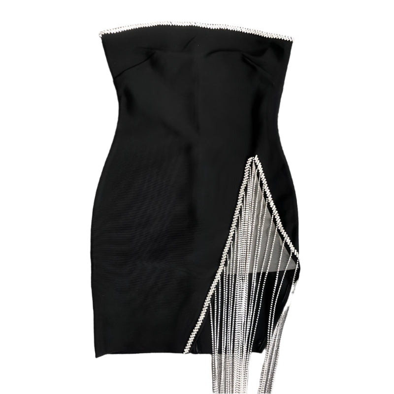 Thigh Slit Fringed Tube Mini Dress