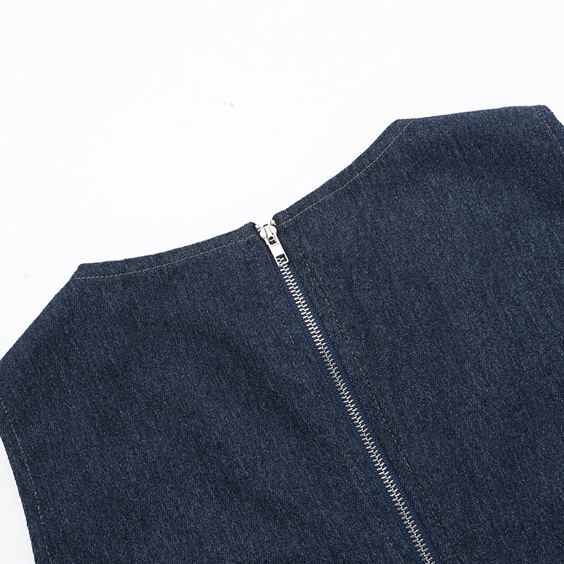 Faux Denim Cut-Out Tank Top