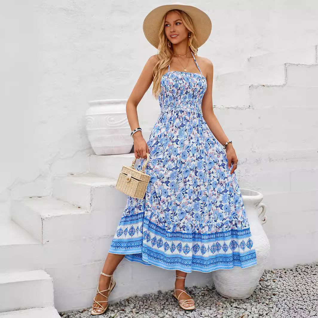 Floral Print Halter Maxi Dress