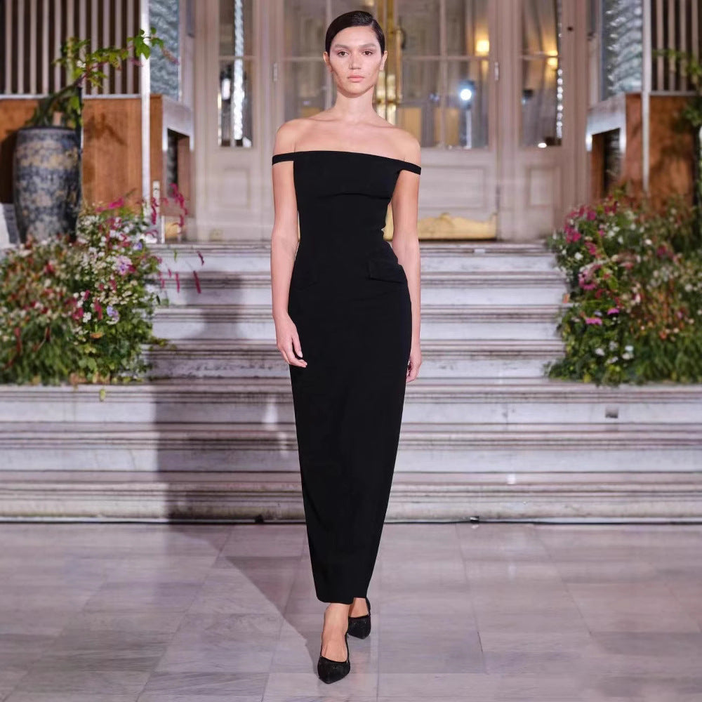 Pearl-Beaded Back Elegant Maxi Dress