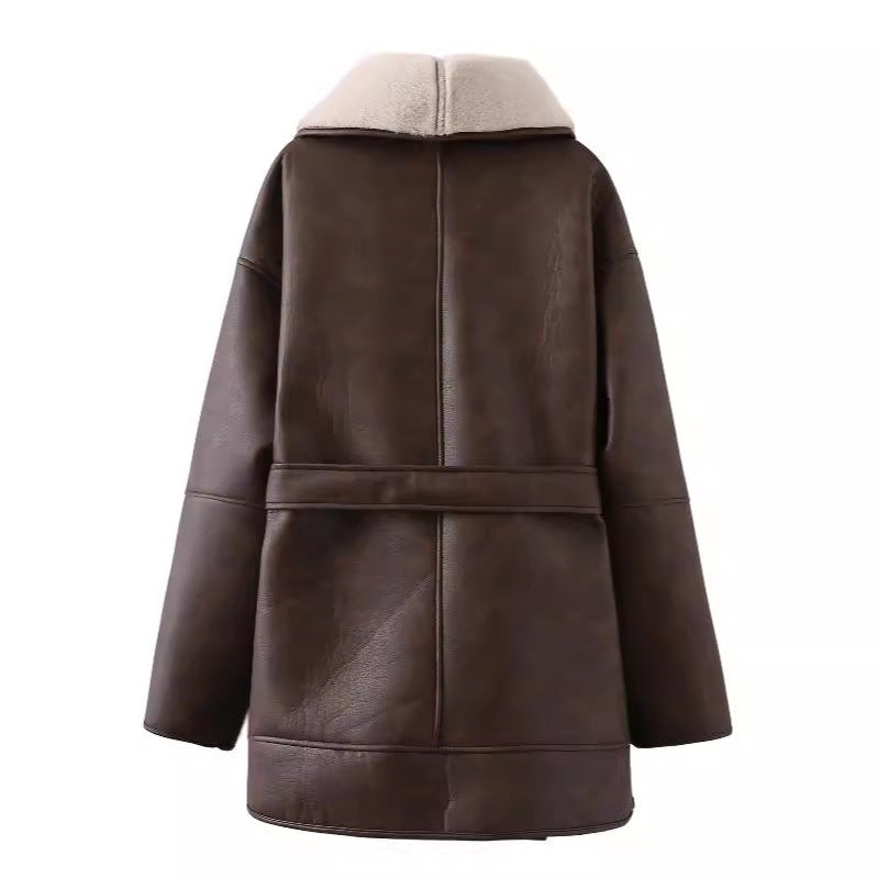 Faux Leather Shearling Coat