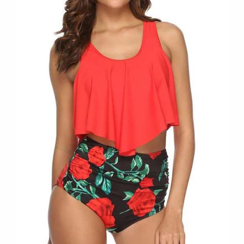 Two-Piece Floral Tank Top & High-Waisted Bikini Bottoms Swimsuit