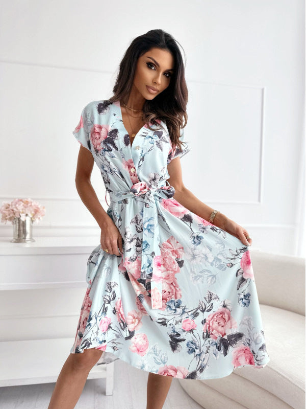 Floral Print V-neck Midi Dress