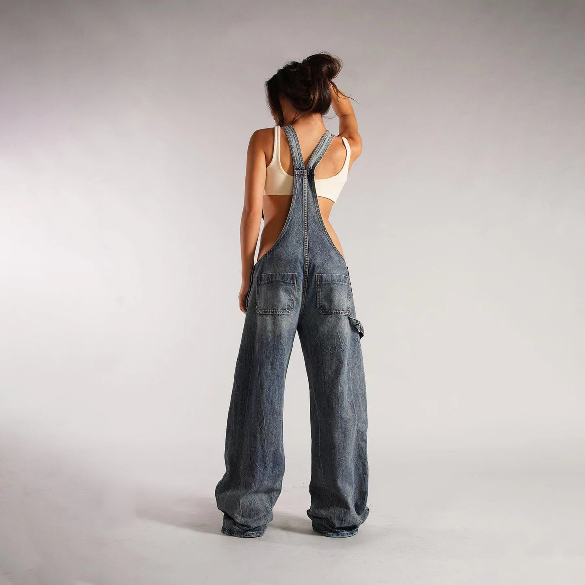 Denim Plunge Overalls