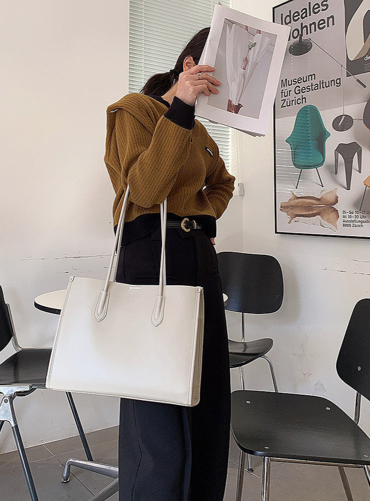 Genuine Cowhide Leather Tote Bag – Large Capacity