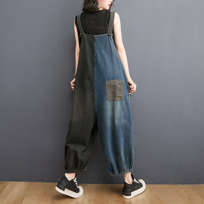 Patchwork Denim Overalls