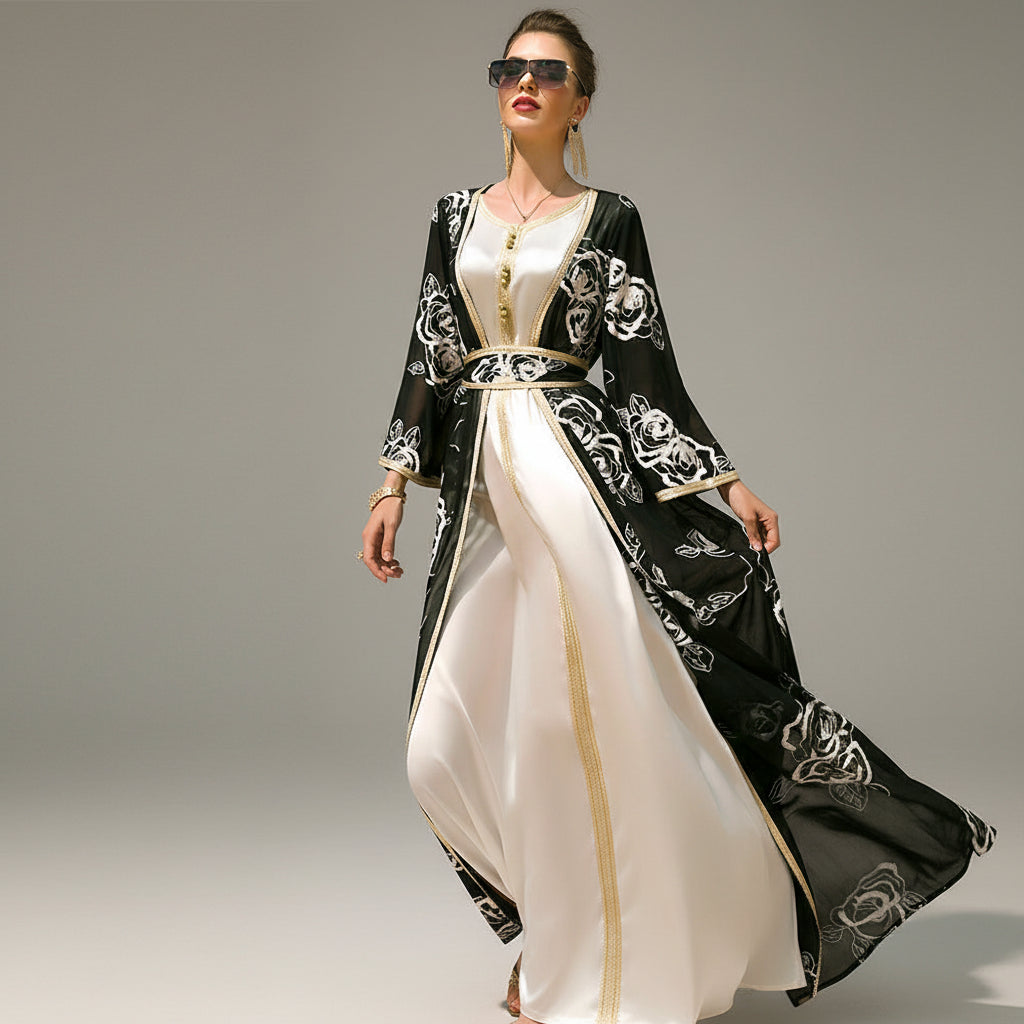 2-Piece Floral Embroidered Abaya