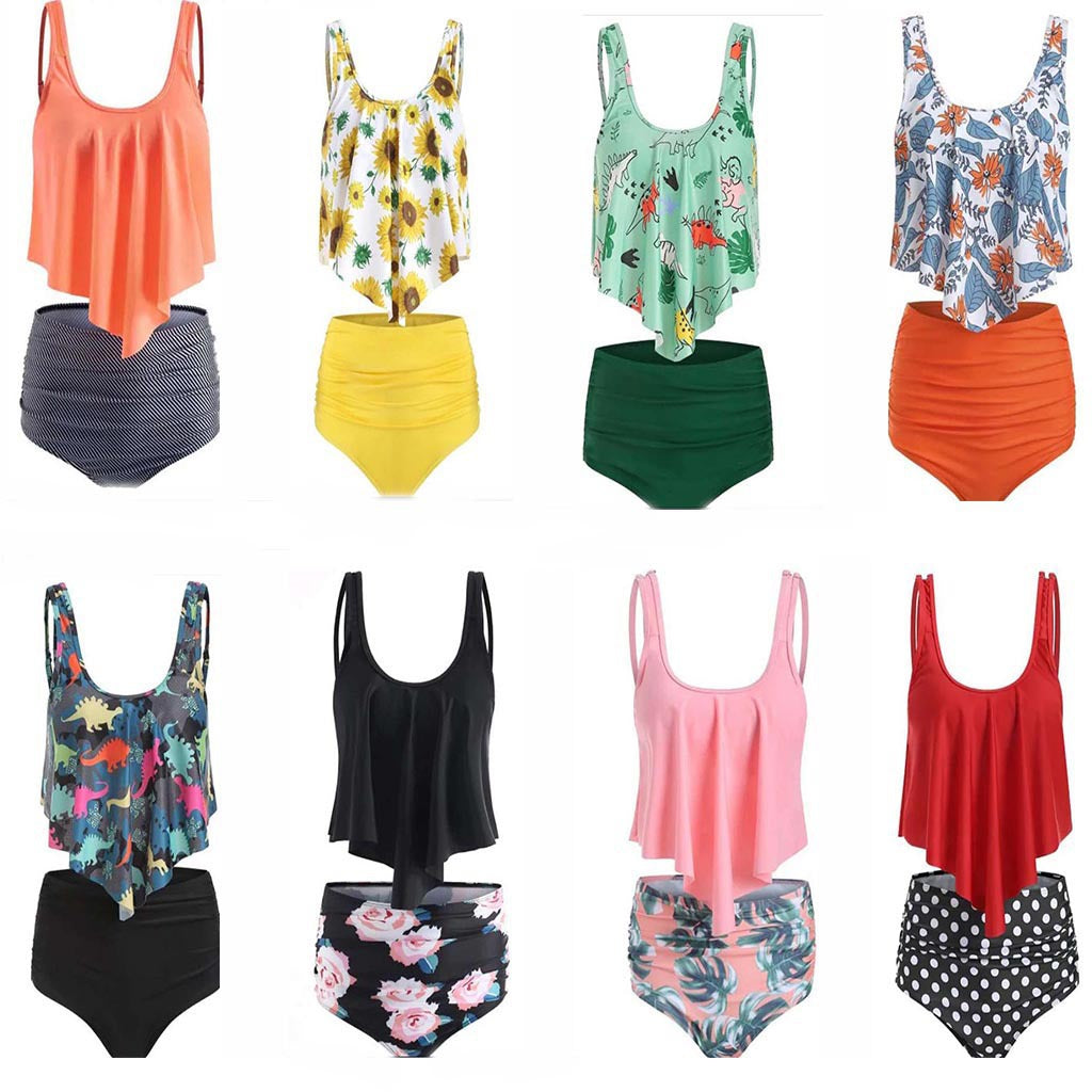 Two-Piece Floral Tank Top & High-Waisted Bikini Bottoms Swimsuit