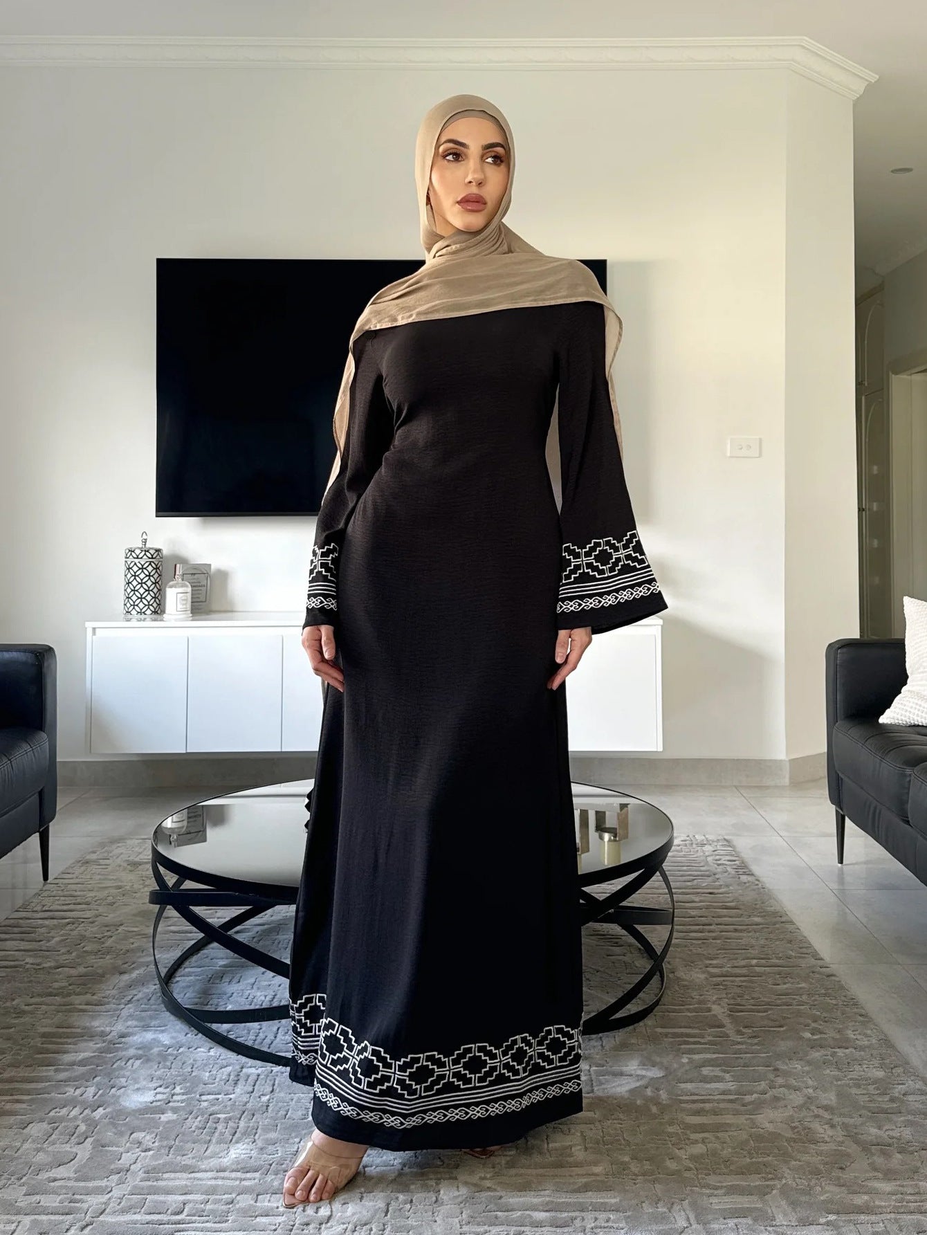 Flare-Sleeved Embroidered Abaya