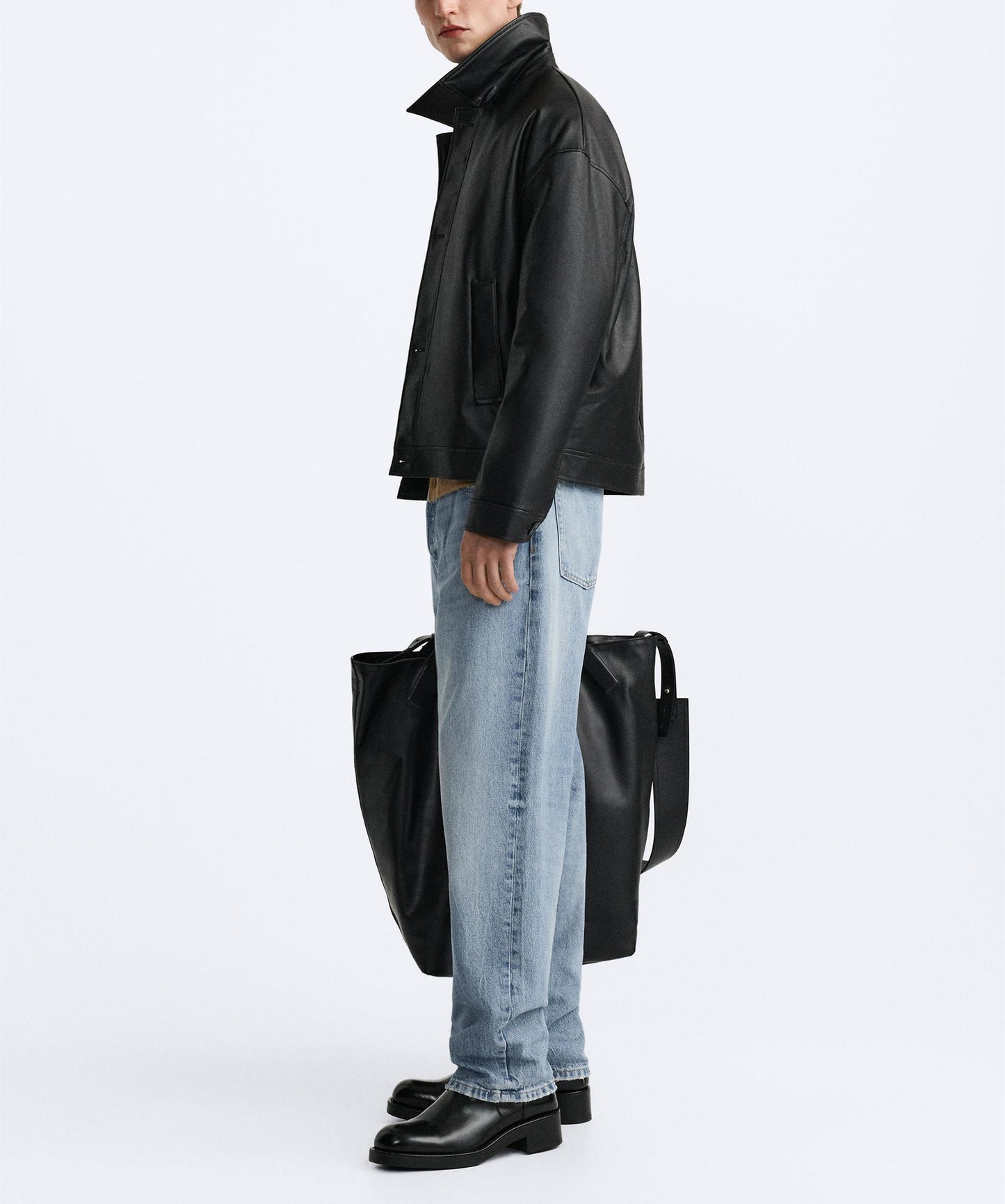 Men's Faux Leather Boxy Fit Jacket