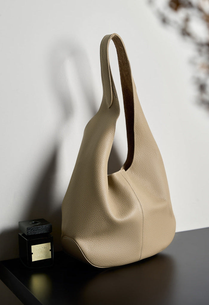 Slouchy Hobo Shoulder Bag in Genuine Cowhide Leather