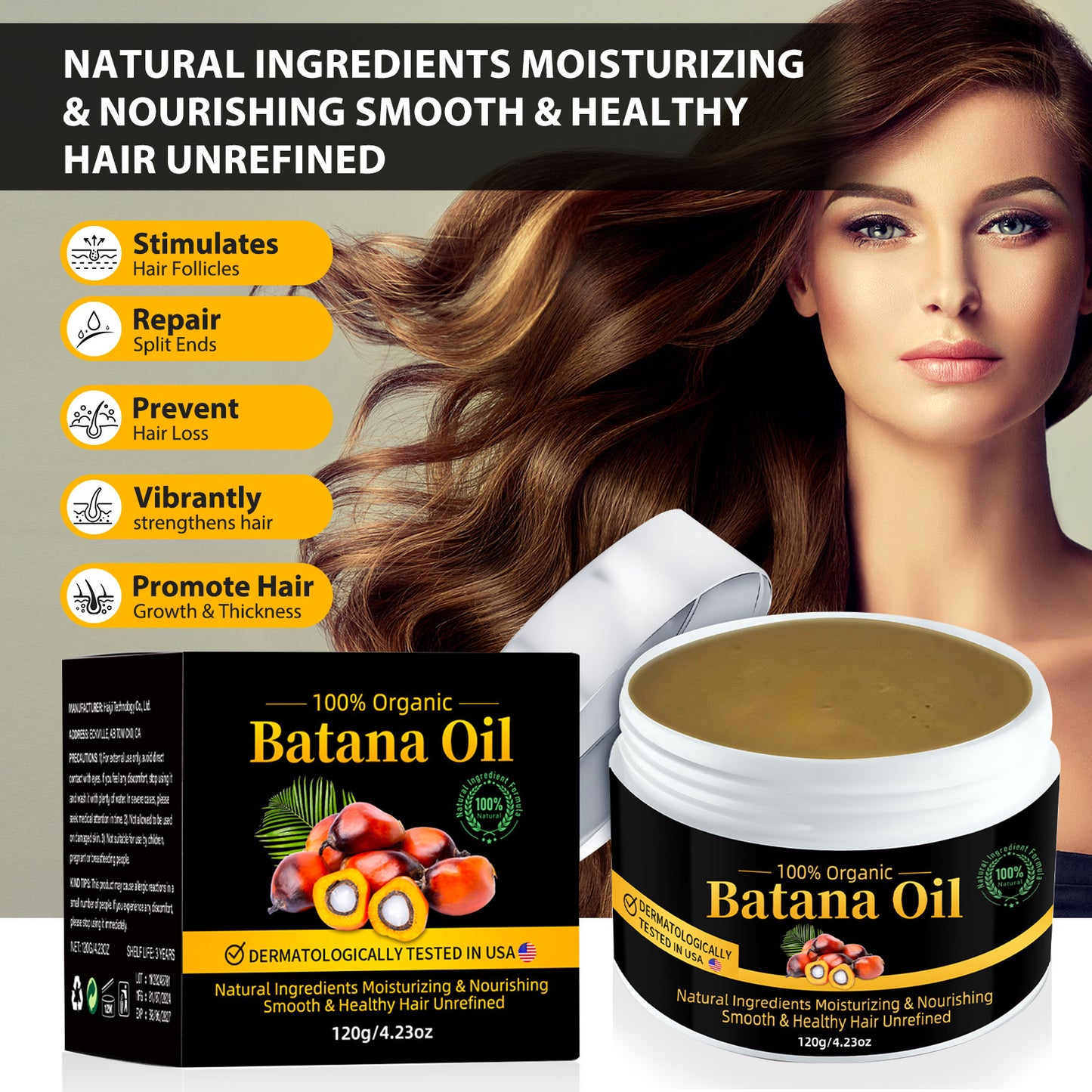 100% Organic Batana Oil, Moisturizing & Nourishing, Smooth & Healthy Hair, Repair Damaged Hair