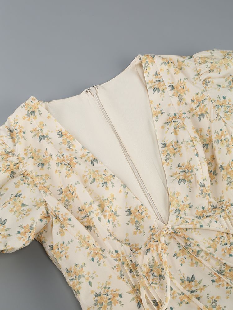 Puff Sleeve Floral Print Mini Dress