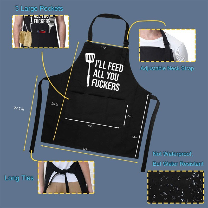 Kitchen BBQ Letter Print Apron with 3 Pockets and Adjustable Neck Strap